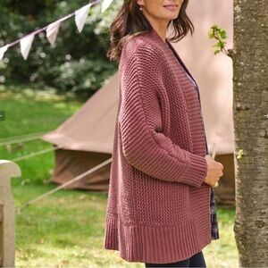 Woolovers Cardigan Sweater Chunky Edge to Edge Henna Mauve Fisherman Boho  New